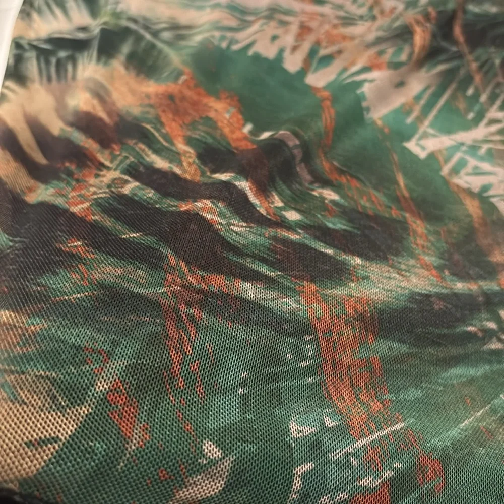 Khaki tropical animal print bodycon mini skirt SZ 14 Plus size lettuce hem NWT